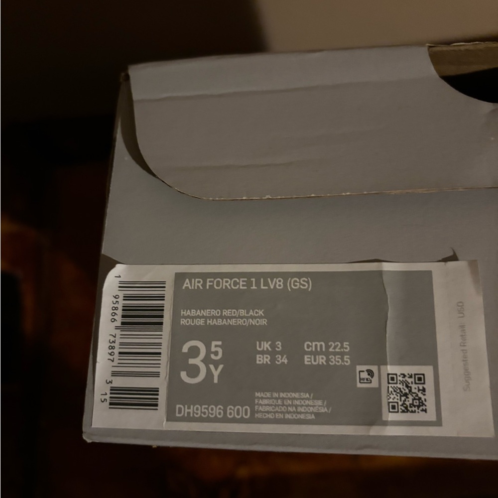 Nike Air Force 1 LV8 (GS) Habanero Red/Black Box Label